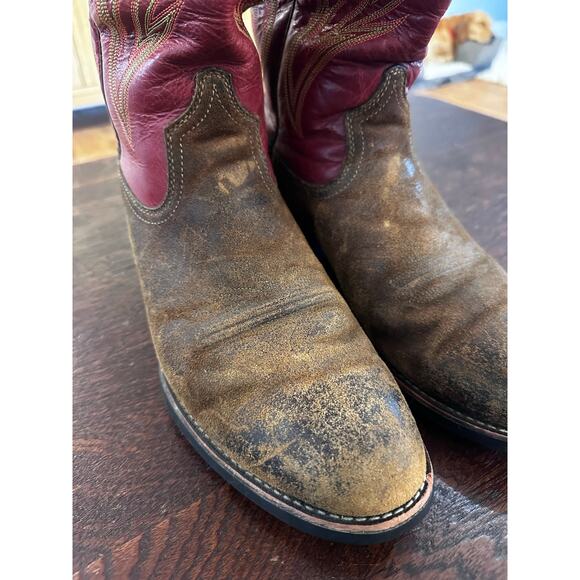 ARIAT Men's 11 D Heritage Cowhorse Brown Leather Western Boot Red Yellow - Picture 6 of 9